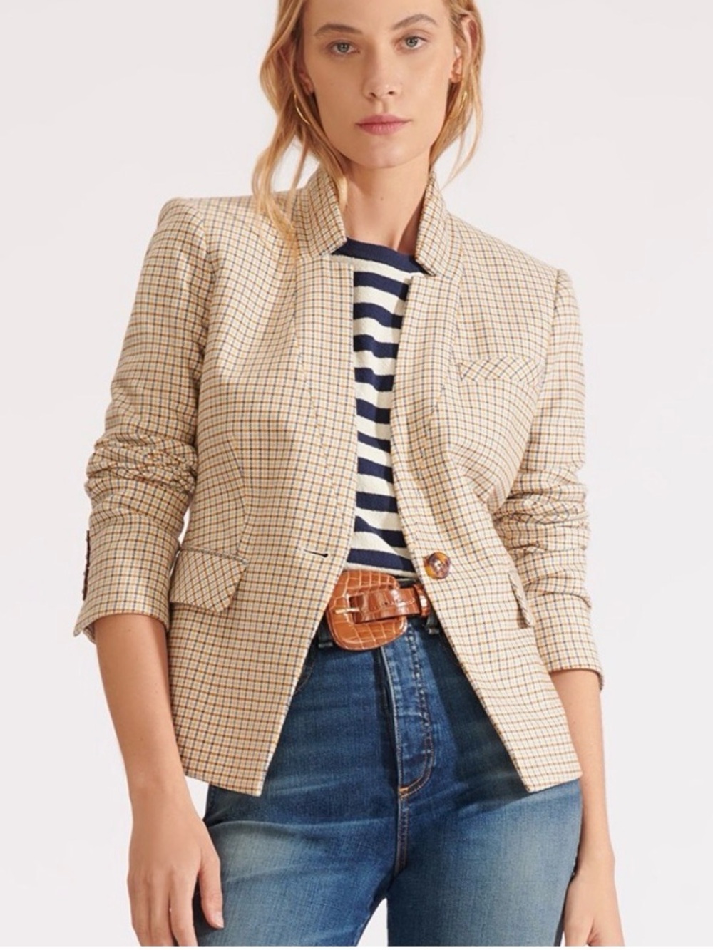 Veronica Beard Farley Dickey Jacket Blazer 0 Yellow Houndstooth Fall Classic